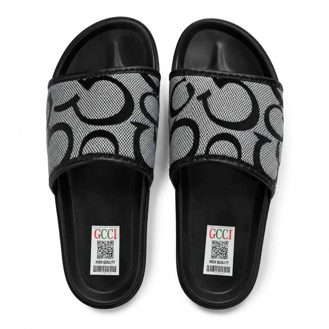 Unisex Monogram Print Slip On Slide Sandals